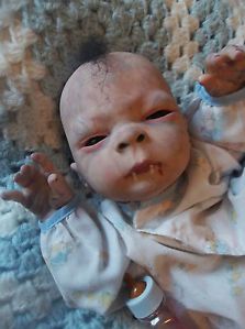 Reborn Cute Vampire Baby Boy Preemie Art Horror Doll Fangs Mouth Blood OOAK