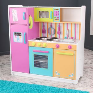 KidKraft Big Bright Kids Pretend Play Toy Kitchen w 27 Piece Cookware Set