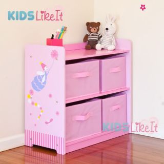 Set of Girls Wooden Pink Fairy Toy Box Bench Toy Organizer Book Shelf New