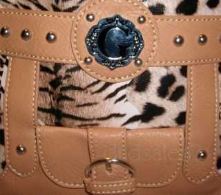 Patchwork Jacquard Leopard Zebra Animal Print Tan Messenger Crossbody Bag