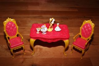 Disney Princess Castle Belle Beauty Table Chairs Mrs Potts for Barbie Size Doll