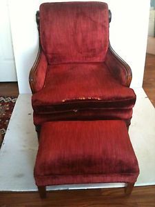 Antique Lounge Chair Ottoman Needs Reupholstered Sturdy Mahogany Make OFFER
