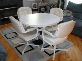 White Dinette Kitchen Dining Table Chairs Swivel Wheels Set Contemporary Used