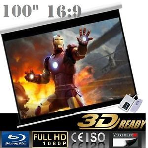 Pro 100" 16 9 Electric Auto Projector Motorized Projection Screen Home Theater
