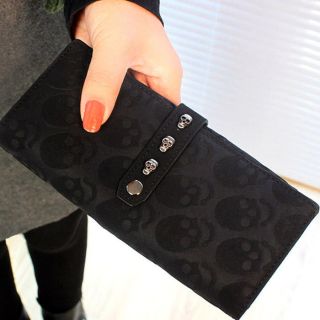 Women's PU Leather Button Fashion Skull Clutch Lady Long Hand Bag Wallet Purse