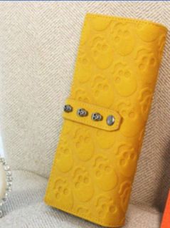 Women's PU Leather Button Fashion Skull Clutch Lady Long Hand Bag Wallet Purse