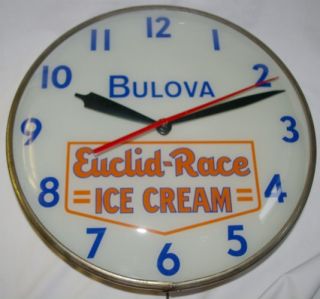 RARE Vintage Euclid Race Dairy Ice Cream Lighted Wall Clock