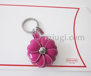 93078 Coach Magenta Heart Petal Leather Flower Photo Frame Keychain Key Fob New