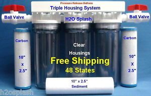 Whole House Water Filter Sediment Carbon Drinking Ro 3 4" Ports Clear Housings