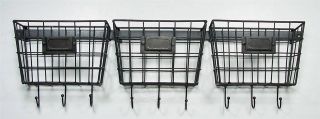 Metal Wire Basket Wall Pockets Mail Holder Organizers with Key Holders Set of 3