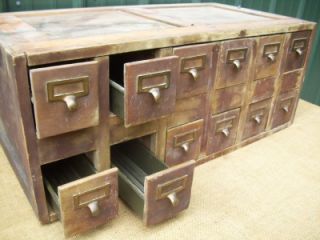 Antique Vtg Old Library Card Catalog Index File Cabinet 12 Drawer Hardwood