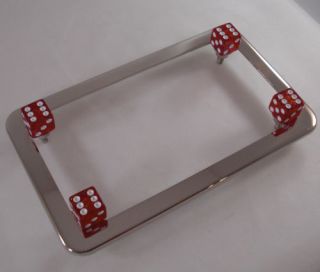 Chrome Motorcycle License Plate Tag Frame Red Glitter Dice Lic Fastener Bolts