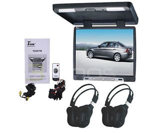 TView T2207IR 22" Grey Flip Down LCD Car Monitor Remote 2 Wireless Headsets