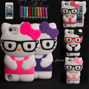 3D Myopia Hello Kitty Case Cover Skin for Apple iPod Touch 5 iTouch Shell New