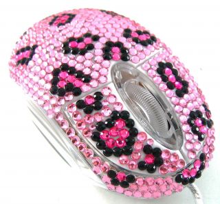Pink Leopard Crystal Rhinestone USB Computer Mouse