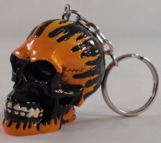 Custom "Flaming Skull" Key Chain Hot Rat Rod Hotrod Ratrod Carved Keychain