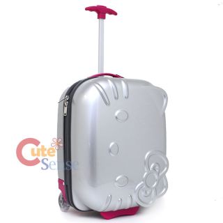 Hello Kitty Rolling Luggage ASB Trolley Bag Hard Suit Case Silver Face Bow 18"