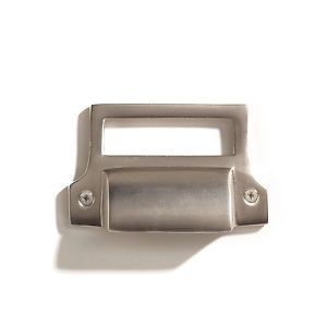 Classic Brass Bin Pull with Label Holder Brushed Nickel