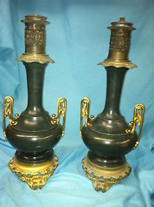 Pair of Antique Brass Moderator Oil Lamps