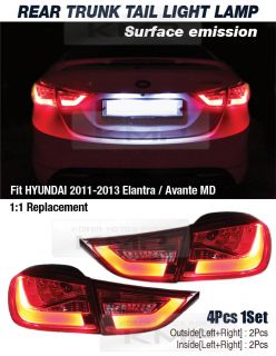 Surface Emission Rear Trunk Tail Light Lamp 4pcs Fit Hyundai 2011 2013 Elantra