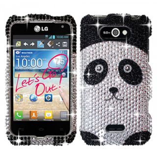 Silver Black Panda Bear Bling Rhinestone Case Cover for LG Motion 4G MS770