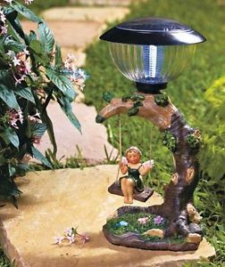 Swinging Fairy Solar Lighted Lantern Garden Lawn Sculpture Statue New
