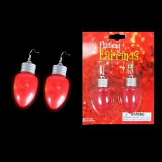 Red Christmas Tree Light Bulb LIGHTBULB Flashing Light Up Earrings Bright LED