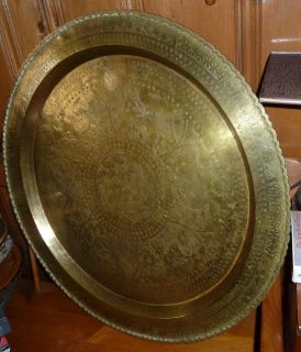 Splendid Solid Brass Large Round Tray or Table Top Sturdy 29 5in Diam Hong Kong