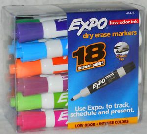 18 Expo Low Odor Dry Erase White Board Markers Assorted Colors EXPO2 Whiteboard