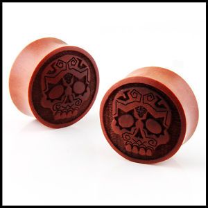 Pair Sugar Skull Day of The Dead Double Flare Organic Sawo Wood Ear Plugs Gauges