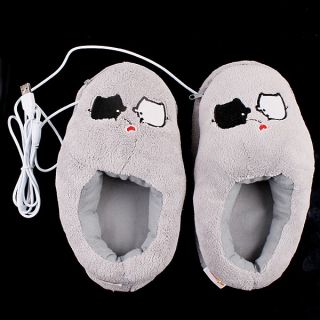 Cartoon Cute Piggy Plush USB Foot Warmer Shoes PC Electric Heating Slipper Grey
