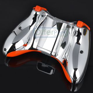Chrome Silver Full Housing Shell Pink Orange Buttons for Xbox 360 Controller