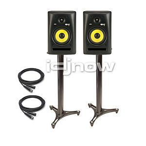 KRK RP5G2 Rokit Series Studio Monitors Pro Stands and XLR Cables Package