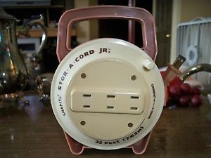 Vintage Retractable Extension Cord Snapit STOR A Cord Jr 25 ft 3 Plugs Works