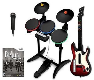 Nintendo Wii The Beatles Rock Band Guitar Hero Wor Bundle Set Kit Mic Drums Game