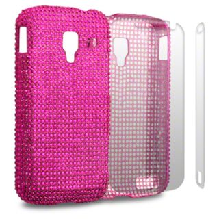 Bling Diamante Case for Samsung Galaxy Ace 2 I8160 w 2 LCD Guards Full Pink