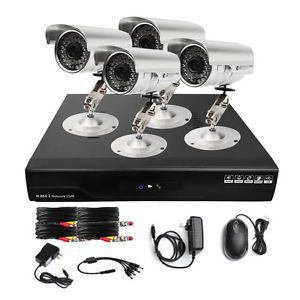 Pro 4 CH Full D1 DVR 600TVL CMOS Outdoor IR Home CCTV Security Cameras System