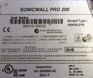 SonicWALL Pro 200 1RK05 015 Internet Security Appliance Firewall