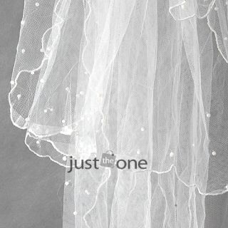 3 Layers 110cm Gorgeous Wedding Cathedral Bridal Veil Pearl Beads Decor Mantilla