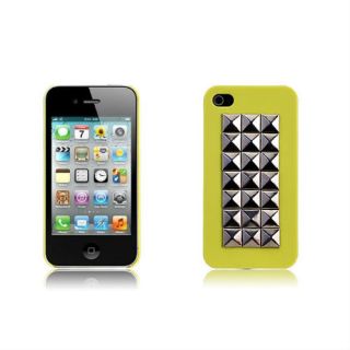 Neon Yellow Cool Studded Silver Stud Hard Case Cover iPhone 4 4S 4G Stylus