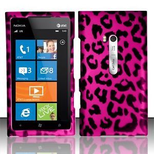 For at T Nokia Lumia 900 Rubberized Hard Case Snap Phone Cover Hot Pink Leopard
