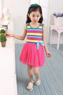 Hot Summer Rainbow Kids Toddlers Lace Shirt Girls Skirt Princess Dress 4 Color