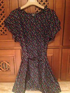 New Lonely Hearts Multicolored Polka Dot Black Silk Lover Dress Bow Shoulders 8
