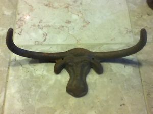 Rustic Cast Iron Texas Longhorn Cow Bull Hat Coat Rack Hanger Hook Wall Mount