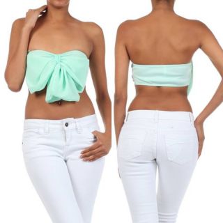 Crop Top Mint Bow Chiffon Strapless Tube Sweetheart Summer Shirt New Sexy s M L