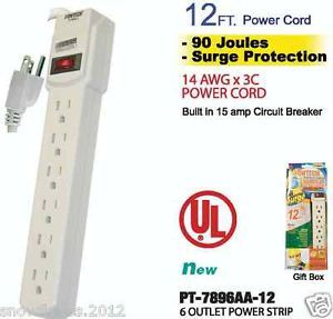 6 Outlet Power Strip with Surge Protection 12 ft Cord