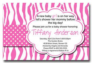 Pink Blue White Zebra Print Polka Dot Baby Shower Invitation Card You Print