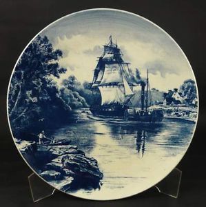 Antique Villeroy Boch Charger Wall Plate Circa 1880 Blue White Sailing SHIP