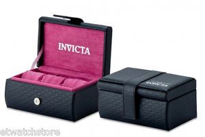 New Invicta 3 Slot Leatherette Travel Case Black Pink Quilted IPM 122