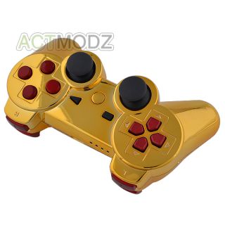 New Chrome Gold Custom Housing Shell for PS3 Controller with Red Buttons Tools